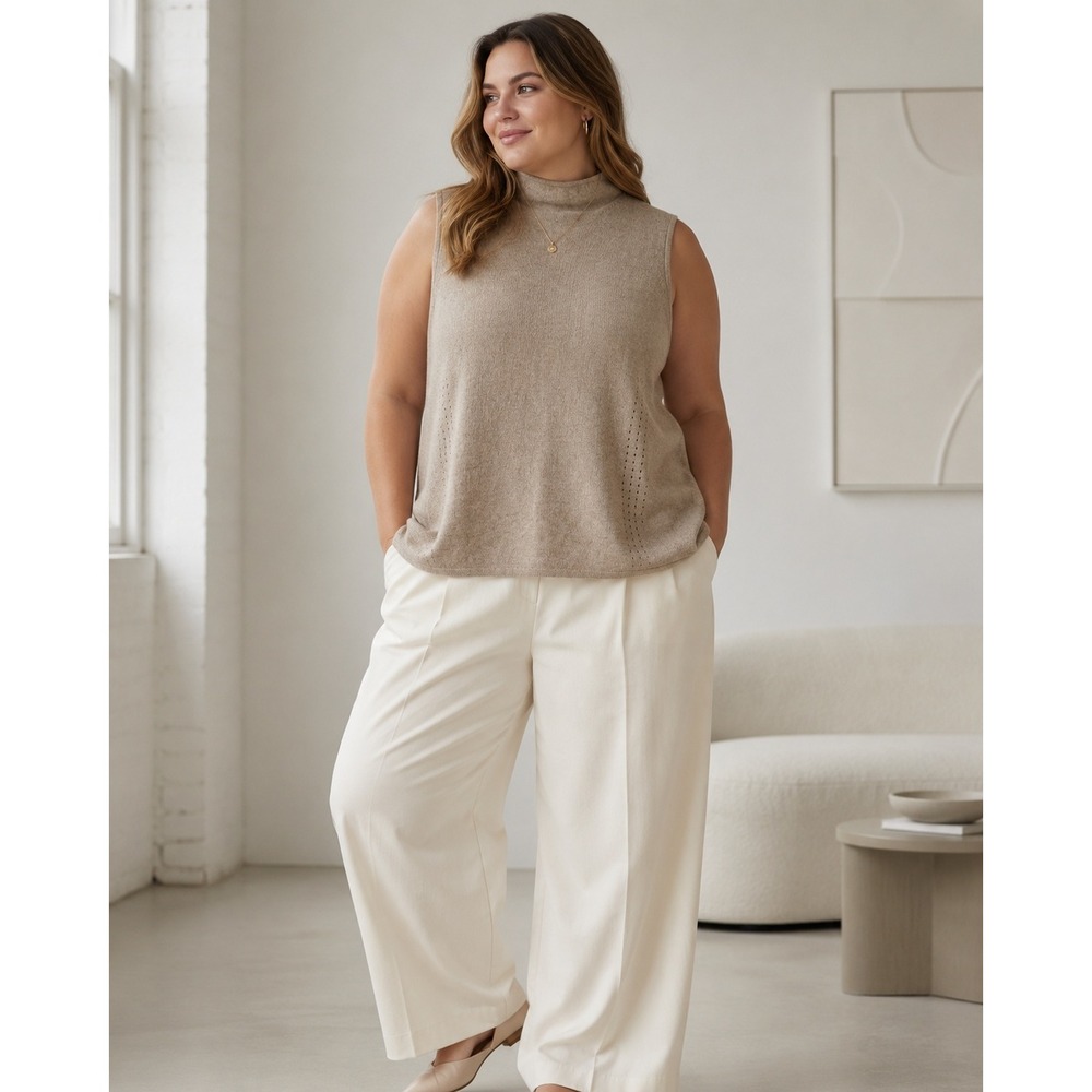 Everlane Recycled Cashmere Sleeveless Mock Neck Sweater Vest Oatmeal Beige XXL